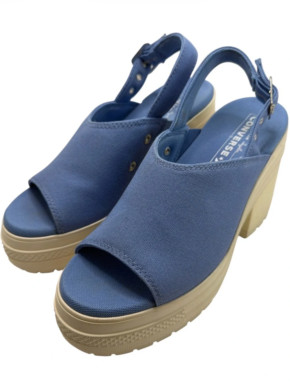 Converse Blue Canvas Platform Slingback Heels with Cream Sole 7.5 women’s